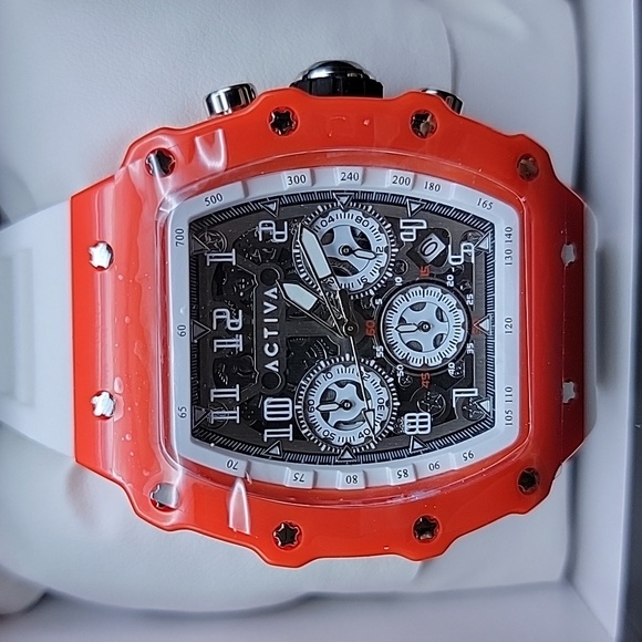 Activa Essentials Men's Watch w/ Skeleton Dial 44.3mm Red White Chronograph